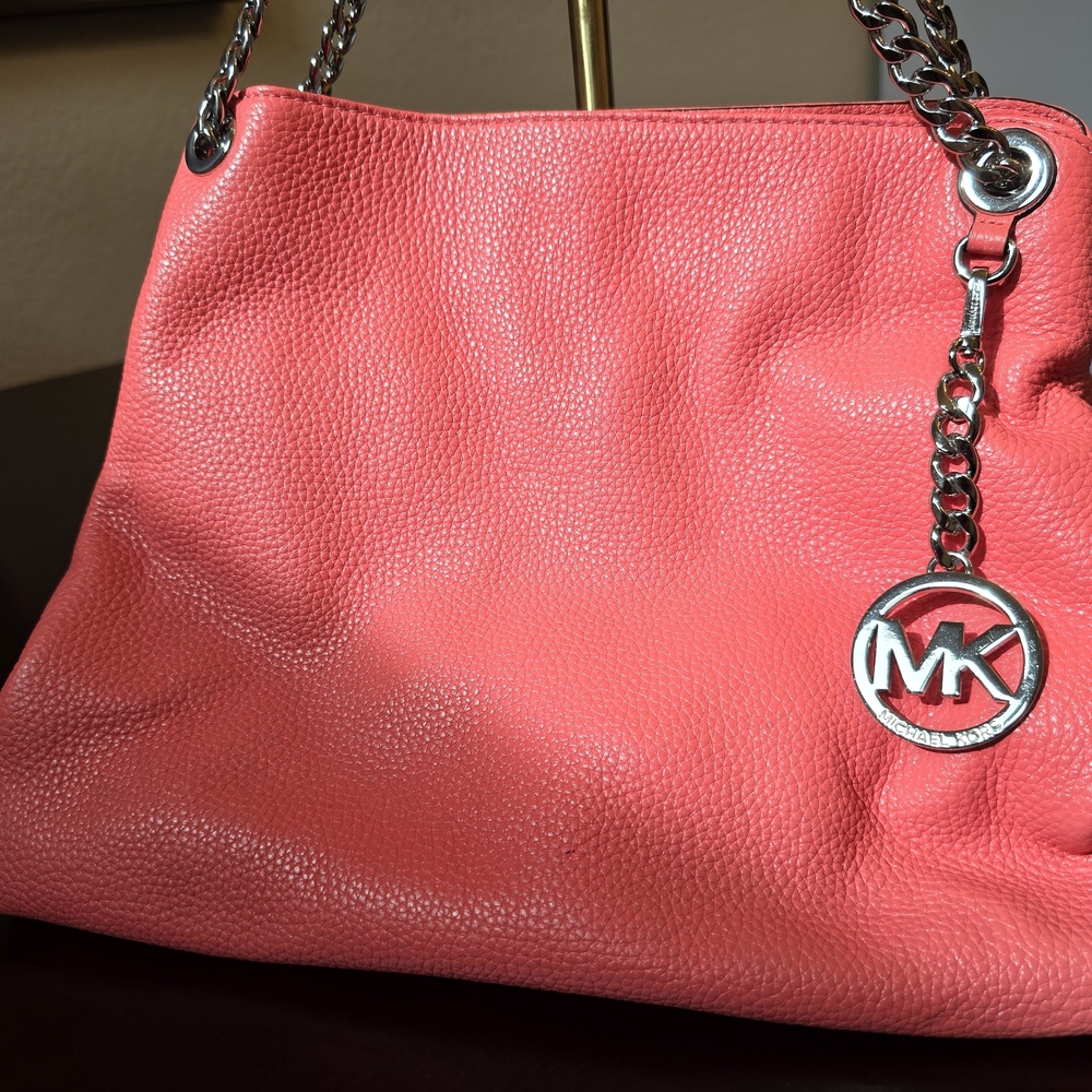 Michael Kors Jet Set Coral Leather Tote Bag